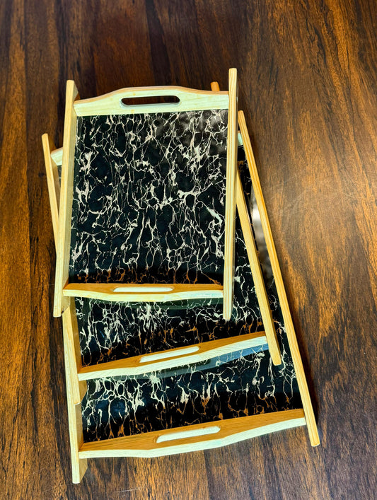 Wooden tray Set - with Black & Golden Design