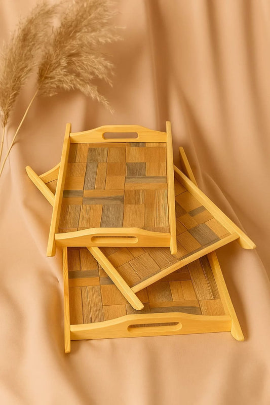 Design Natural Wooden Serving Tray – 3 Piece Set