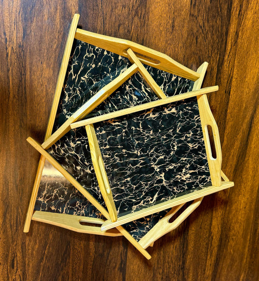 Wooden tray Set - with Black & Golden Design