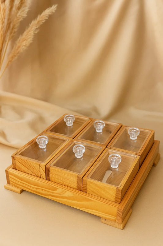 6 Piece Wooden Spice Jar Set with Acrylic Lids