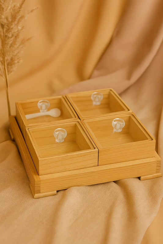 4 Piece Wooden Spice Jar Set with Acrylic Lids